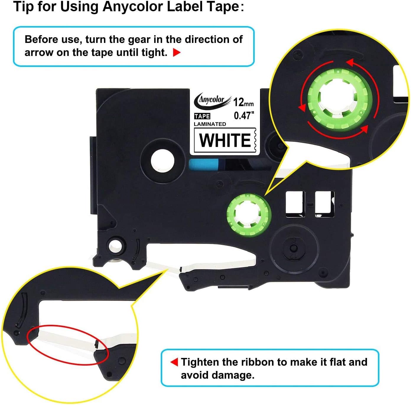 Anycolor Compatible Label Tape Replacement for Brother Ptouch TZe Tape 12mm 0.47 Inch Laminated White TZe-231 TZ-231 Work with Brother P-touch PT-D210 PT-D400AD PT-H110 Label Maker, 26.2 Feet, 3-Pack: Office Products