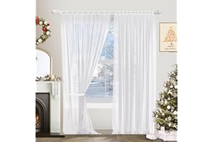 FS KEEWO 84" Sheer Curtain Panels with 10-78" Flexible Track Window Treatment Set, Cuttable Adjustable Blind Track Wire with Shades for Home Windows Office Porch Doors Curtain and Rod Set, White Rod