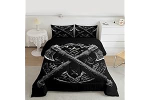 Erosebridal Viking Norse Queen Comforter Set Gothic Battle Axe Bedding Set for Kids Teens Adults Nordic Style Bed Set Ethnic 