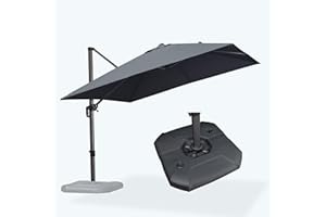PURPLE LEAF Patio Umbrella with Base 10 Feet Outdoor Cantilever Square Umbrella Aluminum Offset Umbrella with 360-degree Rotation for Garden Deck Pool Patio, Grey