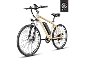 Jasion EB5 Electric Bike for Adults with Peak 750W Brushless Motor, 40Miles 20MPH Commuting Electric Mountain Bike with 360Wh Removable Battery, 7-Speed, 26" Tires and Front Fork Suspension