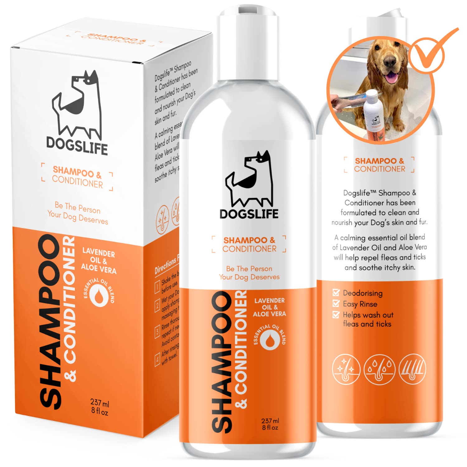 Dog Shampoo Conditioner | All-in-One Natural Dog Wash | Soothes Dry & Itchy Skin | Lavender & Chamomile | Gentle Formula for Sensitive Skin & Puppies