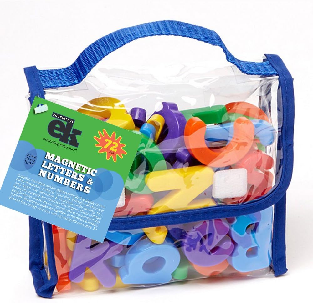 EduKid Toys 72 Magnetic Letters & Numbers (Tote) 1.25" - 1.75": Toys & Games