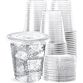SHOPDAY Disposable Plastic Cups with Lids 8 oz Clear Plastic Cups 100 Pack, Cold Drink Containers Party Cups for Beverage Coffee Soda Juice Smoothie