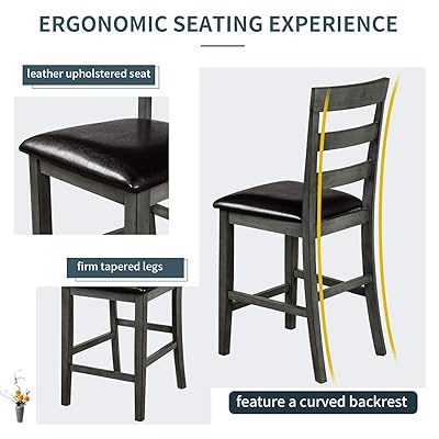 Buy P Purlove 5 Piece Dining Table Set Counter Height Table Set Wood Kitchen Table Set Square Table And 4 Padded Chairs For 4 Persons Gray Online In Turkey B08ck4tnz2