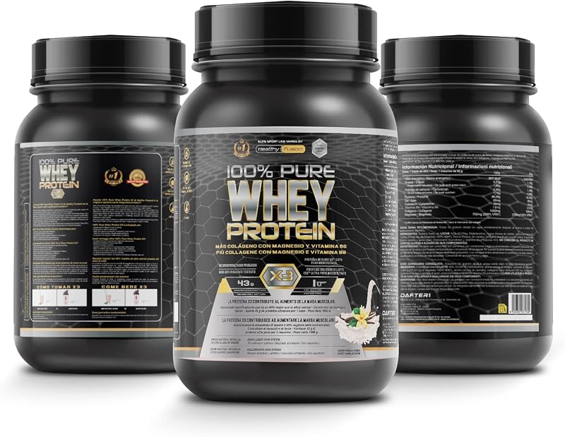 Proteína de Soro | Proteína Pura de Soro com Colagénio + Magnésio | Tonifica e aumenta a massa muscular | Melhore os Seus Treinos | 1000g de proteína (Baunilha)