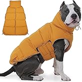 FUAMEY Dog Puffer Jacket for Large Dogs,Dog Cold Weather Coats Winter Dogs Down Jackets Waterproof Pet Snowsuits Warm Puppy Winter Vest Turtleneck Pets Adjustable Jackets Coats Mustard Yellow XXXL