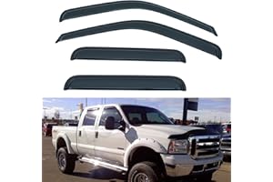 LQQDP Set of 4 Front+Rear Smoke Sun/Rain Guard Wind Deflector Outside Mount Tape-On Acrylic Window Visors Compatible With 99-16 F250/F350/F450/F550 Super Duty Supercrew/Crew Cab With 4 Full Size Doors