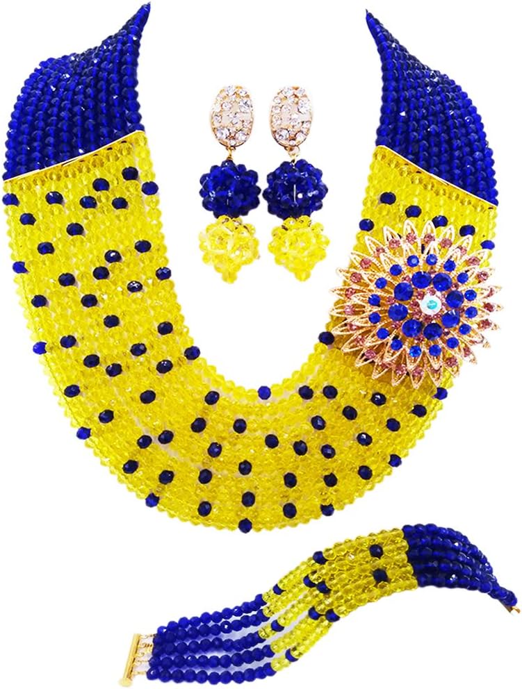 Nigerian Beads African Wedding Popular Season Womens 10 Layers Crystal Bridal Jewellery Sets