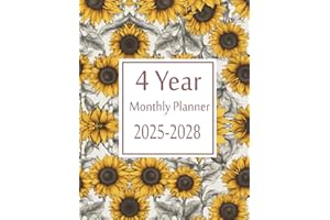 4 Year Monthly Planner 2025-2028: 4 Year Calendar From January 2025 To December 2028 with Holidays | Large Size 8.5 x 11 , Sunflowers Design