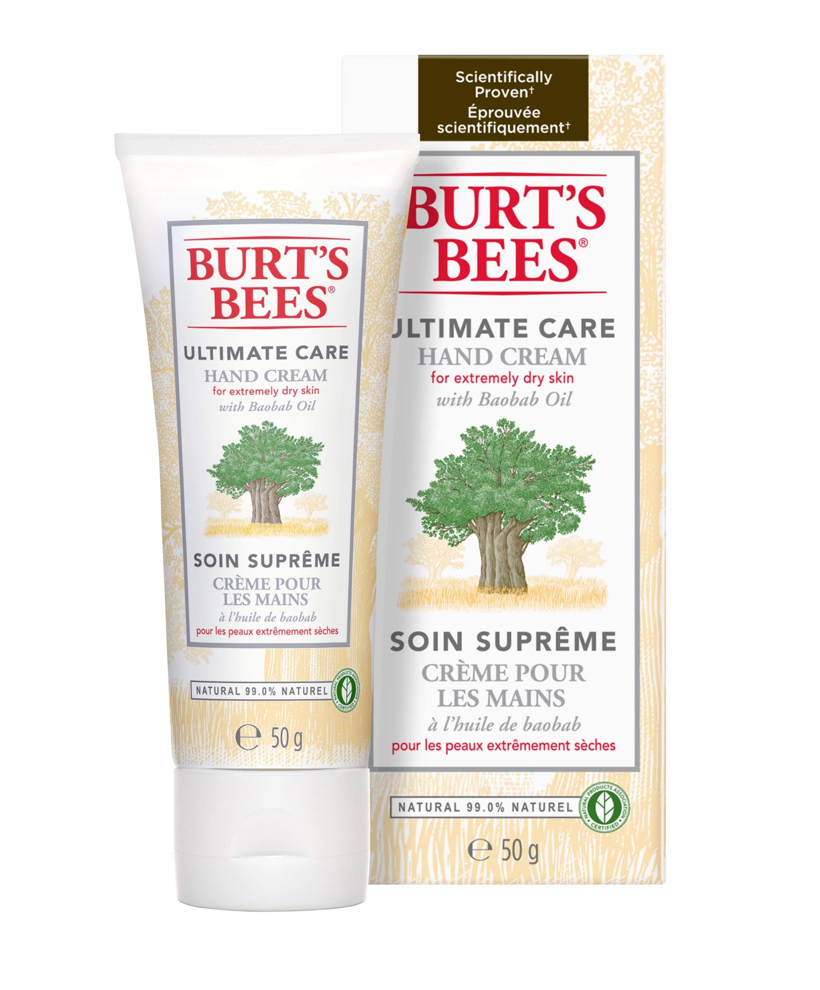 Burt's Bees Hand Cream for dry hands, Ultimate Care Moisturising Hand Cream, with Baobab oil, 50 g