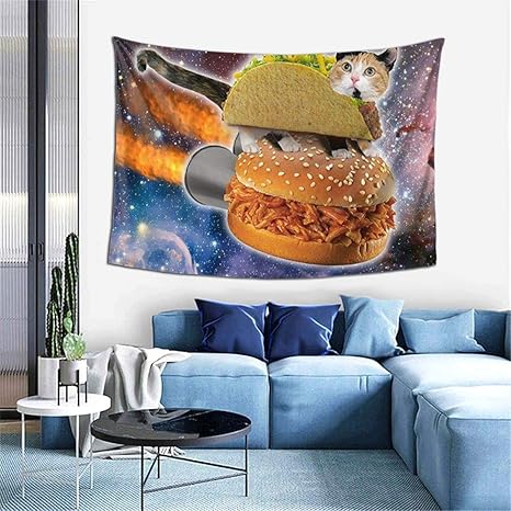 Amazon Co Jp Miscery タペストリー かわいい猫ハンバーガーロケット宇宙星なりすましイラスト 多機能 毛布 おしゃれな壁掛け インテリア ファブリック装飾用品 モダンなアート 和風 壁掛け クールジャパン 家飾り ホーム キッチン