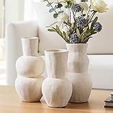 Tenforie White Textured Ceramic Vase Set of 3 – Modern Decorative Pottery Vases for Boho and Farmhouse Home Decor, Minimalist Flower Vases for Living Room, Shelf, Mantel or Table Display