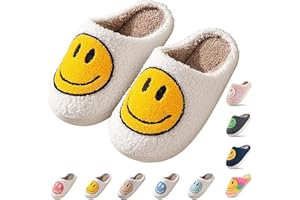 SOOFYLIA Cute Smile Face Slippers for Kids Girls Boys,Soft Plush Happy Face Slippers Non-Slip Toddler Warm House Slippers Little Kids Cartoon Smile Slippers Indoor Outdoor