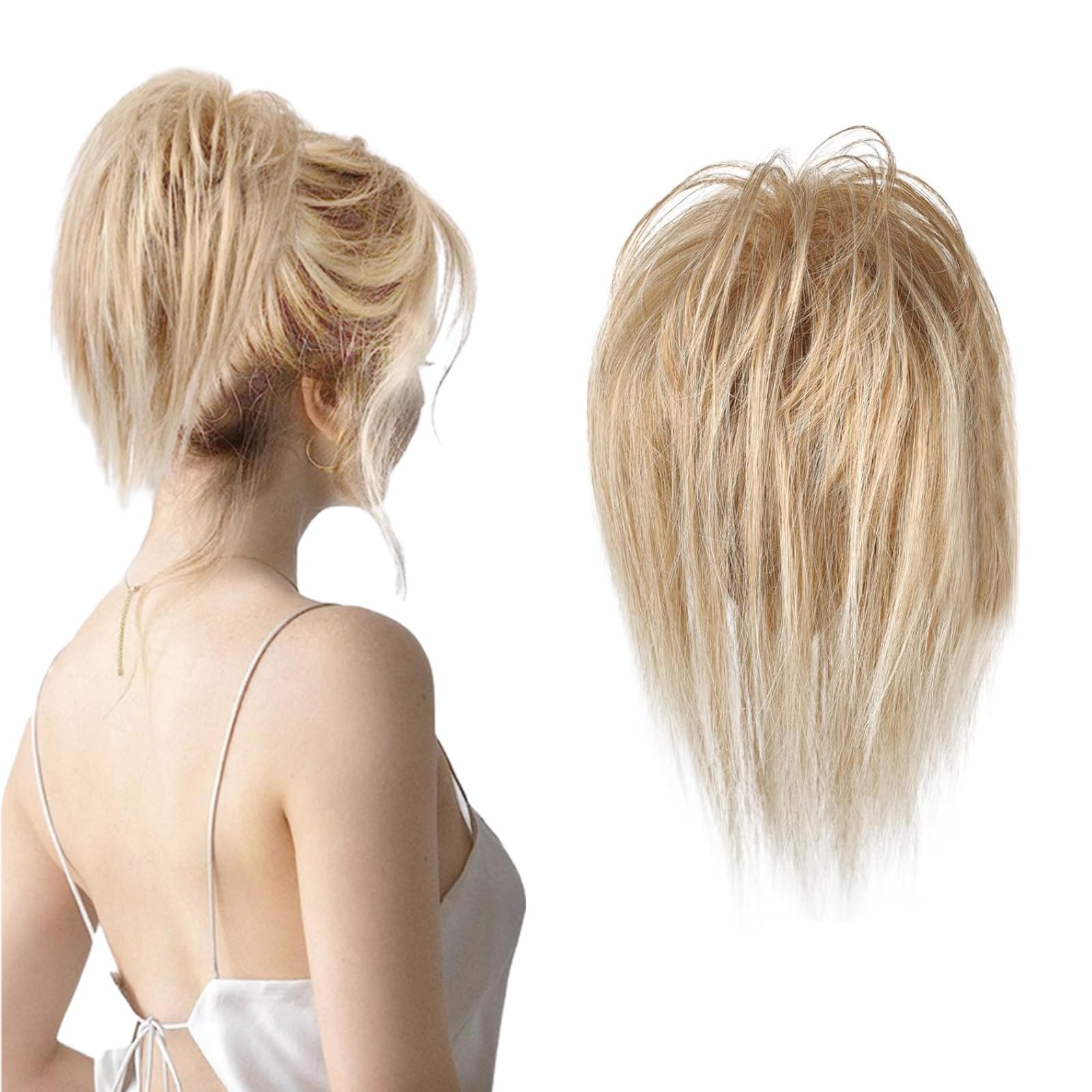 Eowppue Claw Clip Hair Bun Extension - Messy Bun Updo Synthetic Hairpiece, Natural Look Ponytail Bun Enhancer, Quick & Easy Styling for Women - Blonde
