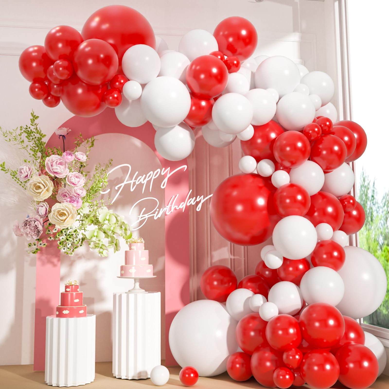 Photo 1 of 110pcs Red and White Balloons Garland Arch Kit, 18/12/10/5 Inch White Red Latex Balloons for Valentine’s Day, Christmas, New Year Eve, Wedding Party Decoration