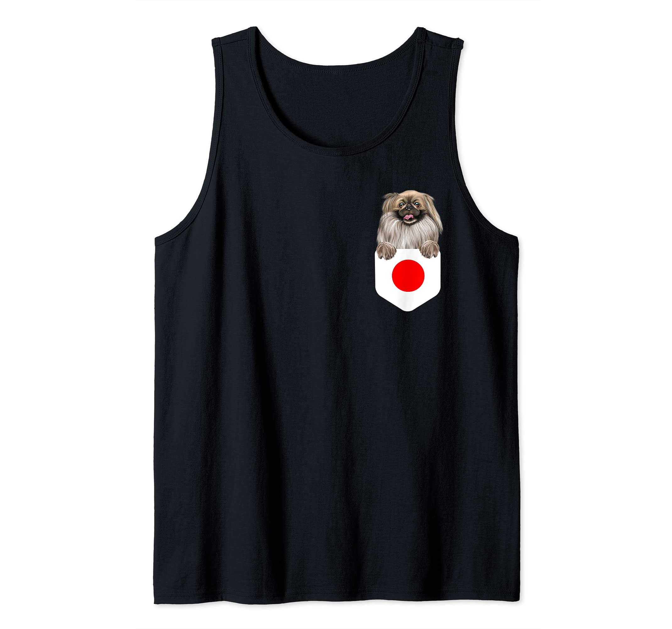 Japan Flag Pekingese Dog In Pocket Tank Top