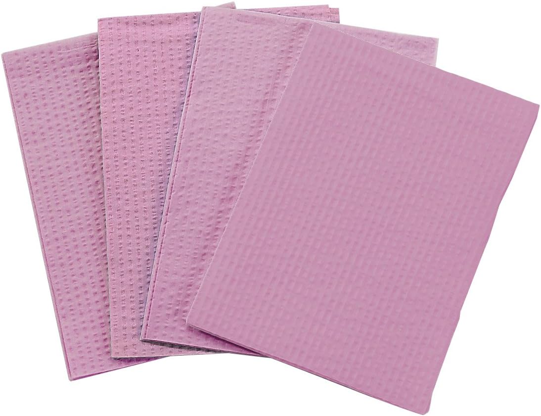 TIDI 917466 Choice Dental Bib, Pink (Mauve), 3 Layers, 13” W x 18” L (Pack of 500)―Disposable Dental Bibs―Embossed―2-Ply Tissue―Poly Back To Help Prevent Leak-Through―Nail Towels―Tattoo Bibs