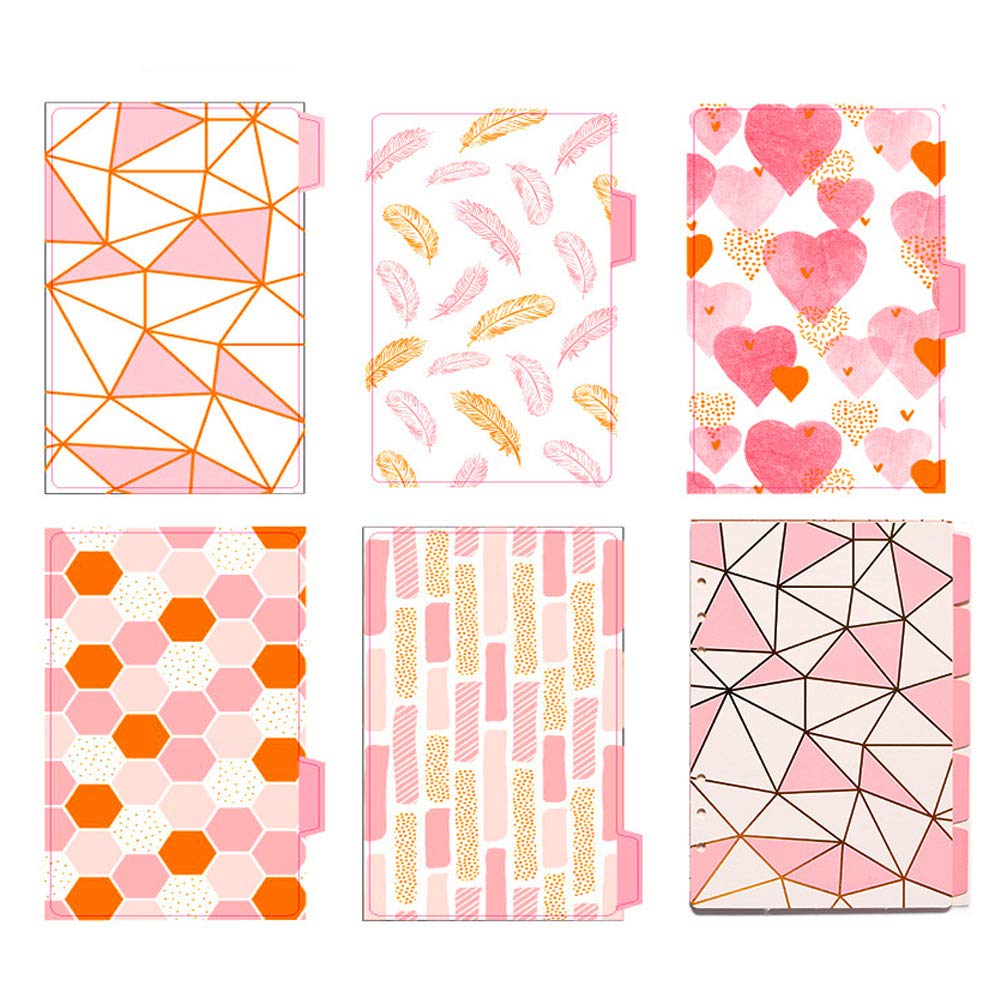 BLUGUL Gold Stamping A5 Dividers, 6 Hole, A5 Subject Dividers, Notebook Index Divider, Loose Leaf Binder Divider Tab Cards, Pink Theme 10pcs