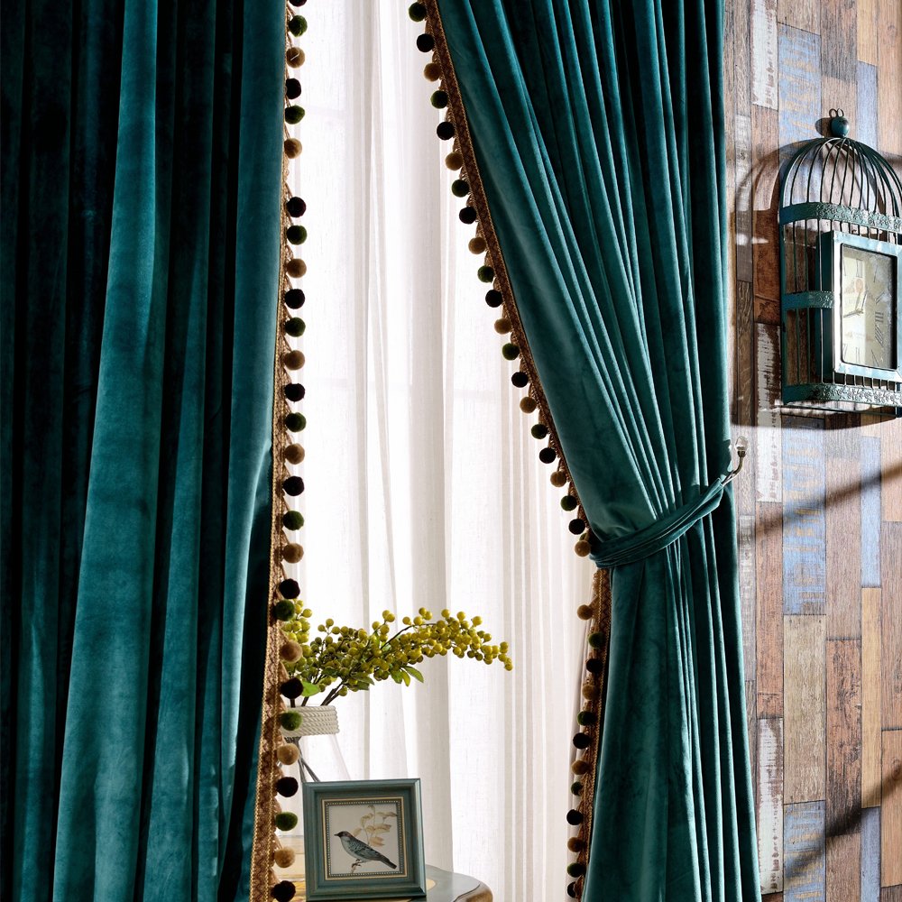 Melodieux Luxury Pom Poms Velvet Curtains For Bedroom Living Room