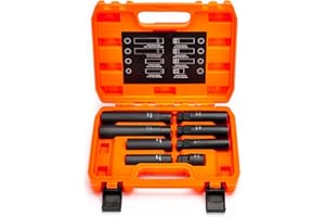 Dynofit 8-Piece Lug Nuts Key Kit, 5/6/7/12 Spline Lug Nuts Socket Set for Aftermarket Rims and Wheel Lock, with 1/2" Drive & Hex External Ends for Removal, Cr-V Steel