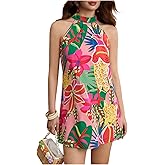 Floerns Women's Sleeveless Floral Print Sundress Halter Neck A Line Short Dress