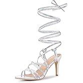 Perphy Snakeskin Print Strappy Lace Up Heeled Over 3 Inch Stiletto Heels Gladiator Sandals for Women