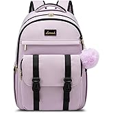 LOVEVOOK School Backpack for Teen Girls, Student Backpack Purse for 14-16 Teenage, Cute Kid Bookbag, Back to School Backpacks Fit 15.6 Inch Laptop, Large College Travel Bag, Light Purple