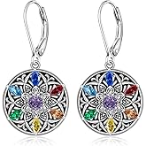 Mandala Chakra Earrings for Women Sterling Silver Lotus Flower Earrings Dangle Drop Leverback 7 Chakra Gifts Om Symbol Yoga Jewelry