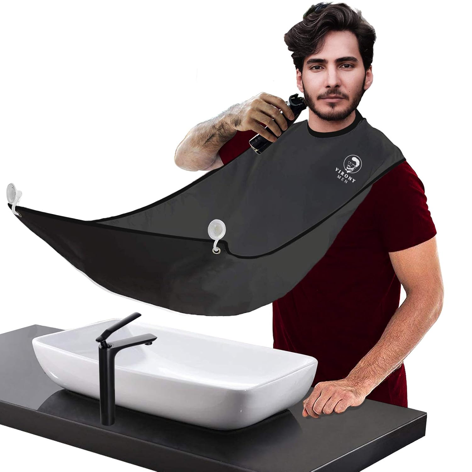 Upgrade Beard Apron Cape Beard Catcher for Men Shaving,Waterproof & Non-Stick Beard Trimming Bib with 4 Suction Cups,Hair Clippings Catcher Beard Grooming Cape Perfect Gifts For Men(Black)