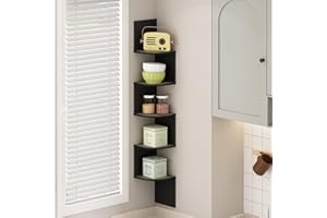 Furinno Rossi 5-Tier Floating Corner Shelf for Wall, Corner Zigzag Shelf Wall Mounted, Radial Wall Mount Shelves, for Home Office, Living Room, Bedroom, Bathroom, French Oak