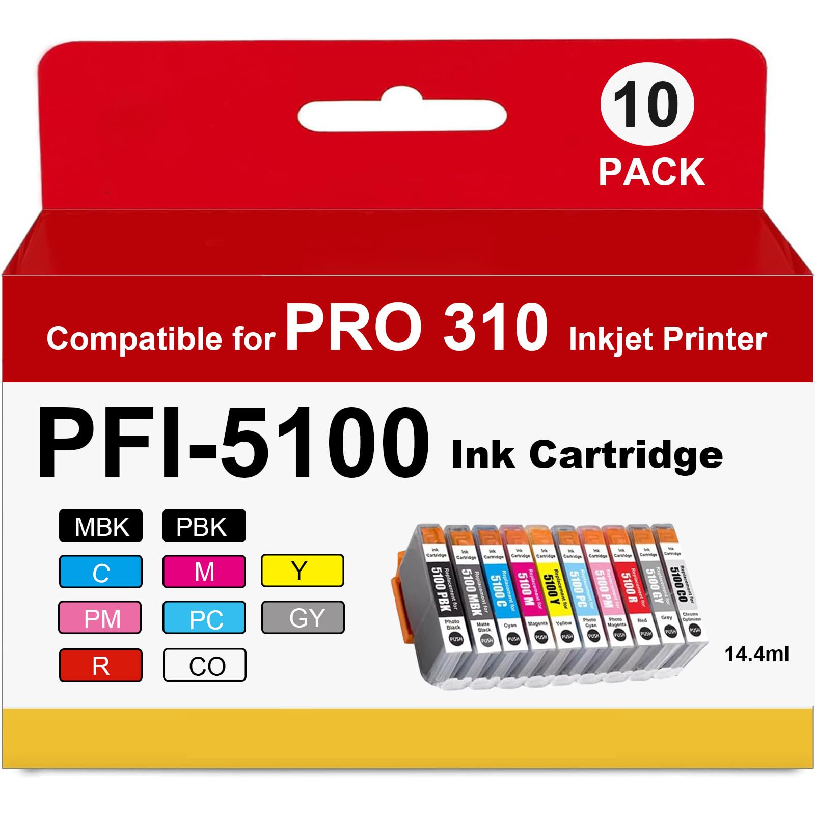 Photo 1 of Eficazink PFI-5100 Ink Cartridges Compatible for PRO-310 Printer, 10-Pack (MBK, PBK, C, M, Y, R, GY, PC, PM, CO)