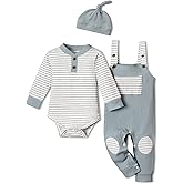 Sislerew Baby Boy Outfits Stripe Print Romper Top and Baby Overalls with Hat Baby Boy Clothes Fall Winter