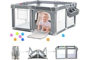 CAPAKIDS Foldable Baby Playpen 50"x50", Out-of-The-Box Ready Playpen for Babies and Toddlers, Portable Play Yard with Breathable Mesh & Gates, Storage Bag & 4 Handlers for Indoor & Outdoor