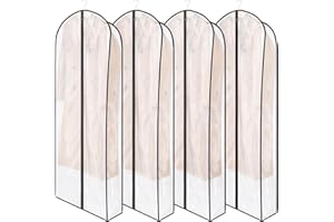 Zilink Breathable Leather Jacket Coat Storage Bags 60” Dress Bags for Gowns Long Dust Covers for Hanging Clothes with 7" Gussted Wrinkle Free for Leather Jacket Fur Coat Puffy Dress Storage, Set of 4