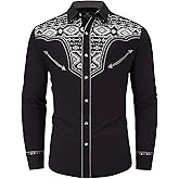 SALVAJE OESTE Men's Long Sleeve Aztec Embroidery Western Cowboy Shirt Snap Button Down Embroidered Shirt