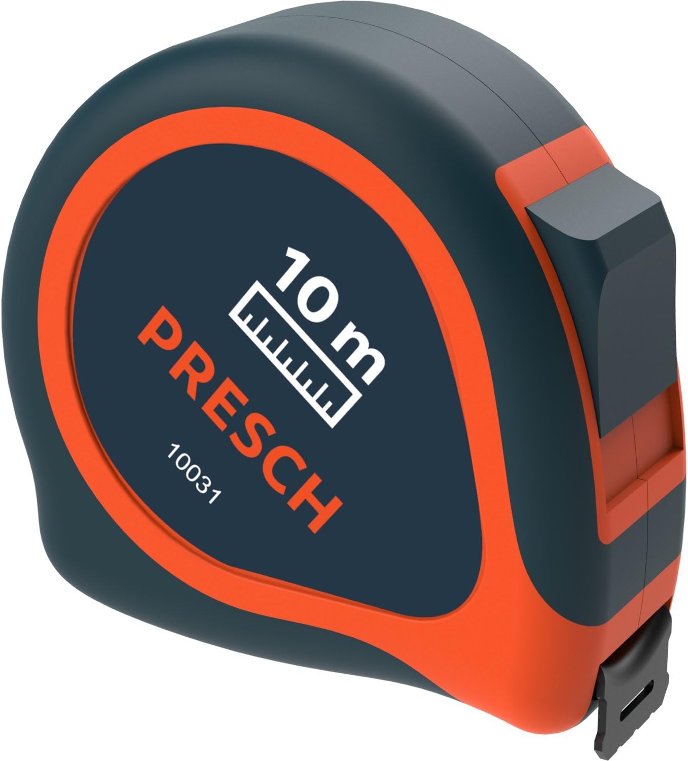 Presch Bandmaß 10m - Robustes Profi Maßband vernietet mit Gürtelklemme und Aufrollsystem - Rollmeter 10m mit Feststeller