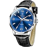 Taxau Watches for Men Leather Large Arabic Numerals Mens Watches Waterproof Band with Date Quartz Men's Wrist Watch