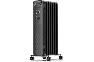 ELECTACTIC Portable Electric Radiator Heater, Space Oil Filled Heaters with 3 Heat Settings, Adjustable Thermostat, Overheat & Tip-Over Protection For Indoor Use,1500W (Black)