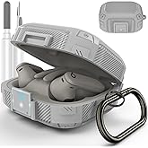 [Upgrade Secure Lock] for Beats Powerbeats Pro 2 Case Cover, LDSXAY Carbon Fiber Shockproof Protective Cover for Powerbeats Pro 2 2025 with Cleaner Kit & Carabiner (Grey)