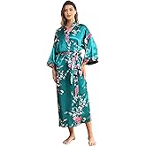 Women's Satin Kimono Robe Floral Long Silky Robes Bridal Kimonos Bridesmaid Party Dressing Gown