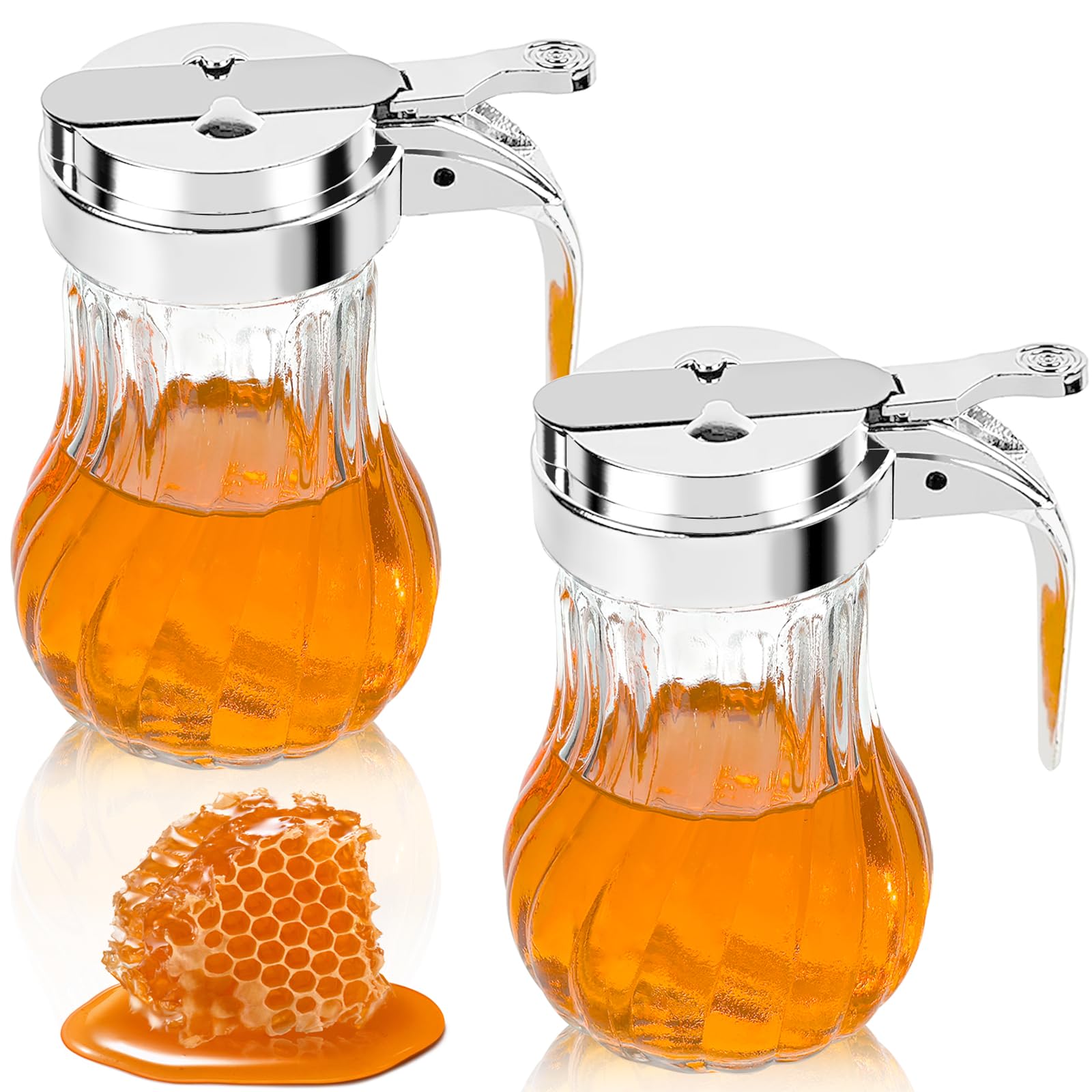 Photo 1 of 2Pcs 8oz Syrup Dispenser Honey Pot Glass Honey Dispenser Jar, Maple Syrup Dispenser, Honey Container, Commercial Quality With Handle Honey Dispenser for Home Kitchen Storage (2, Twill weave 2 Pack)