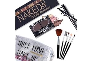 QIBEST All in One Makeup Kit,12 Colors Nude Shimmer Eyeshadow Palette, Waterproof Black Eyeliner Pencil, Duo Pressed Eyebrow Powder Kit, 5 Brushes With Quicksand Cosmetic Bag Gift Set