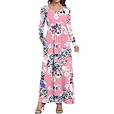 HAOMEILI Women's Casual Long Maxi Dresses with Long Sleeves Flower XL Mix Pink
