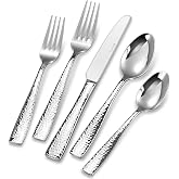 KEAWELL Premium Louis Hammered 20/45/65-Piece Silverware Set (45) | 18/10 Stainless Steel Fine Flatware Set; Squared-Edge Design; Service for 4/8/12; Brilliant Mirror Finish; Dishwasher Safe