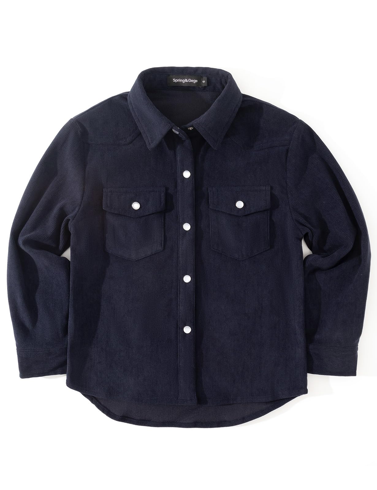 Photo 1 of Spring&Gege Boys Long Sleeve Corduroy Shirts Western Pearl Snap Shacket with Flap Pockets, Navy Blue, Size 11-12 Years
