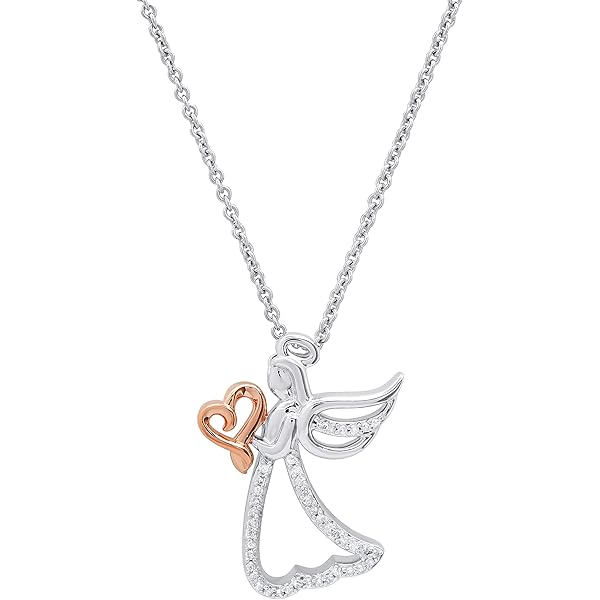 Jewelili 10K Rose Gold & Sterling Silver Diamond Accent Pendant Necklace - Tree Of Life, Heart, Angel Designs
