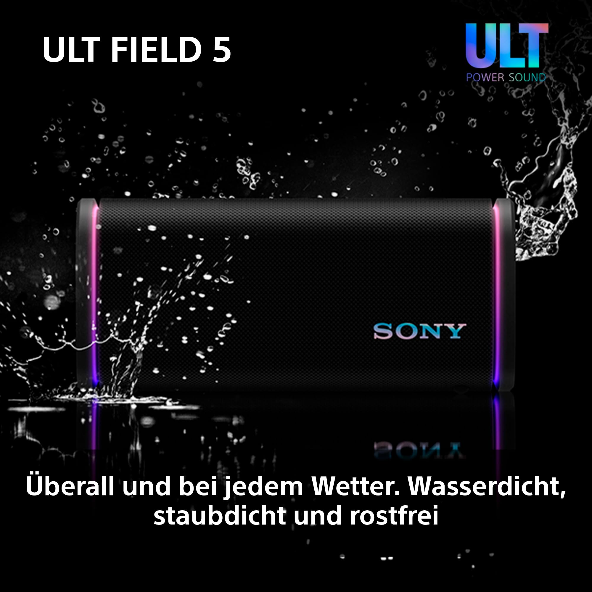 Sony ULT Field 5 - Leistungsstarker tragbarer Bluetooth-Lautsprecher, 25-Stunden-Akku, 2 x ULT Power Sound Modi, IP67, wasserdicht, staubdicht, 360° Lichter, Abnehmbarer Schulterriemen - Schwarz 8