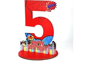 Spider 5th Birthday Centerpiece Decoration, Wooden Number 5 Table Topper with Spider Web Design Ideal for Kids Birthday Theme