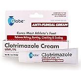 Globe Clotrimazole Cream 1% Antifungal Itch Relief Treatment, 1 oz Tube | Athlete's Foot Care, Jock Itch Care, Ringworm Care, Antifungal Formula, Compact Tubes, Easy Application, Travel Storage